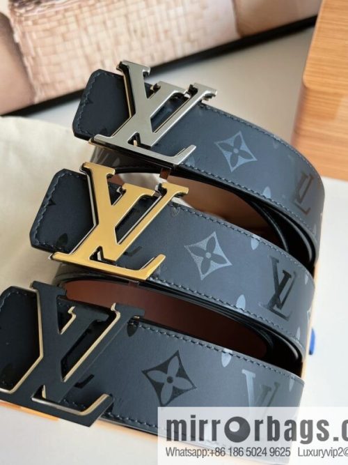 LV/Louis Vuitton, black flower double-sided PYRAMIDE calfskin belt