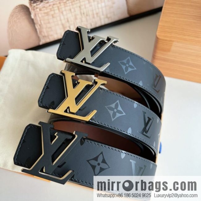 LV/Louis Vuitton, black flower double-sided PYRAMIDE calfskin belt