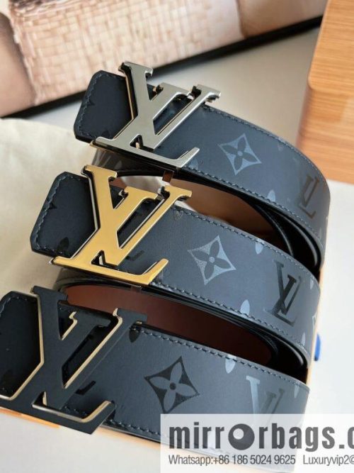 LV/Louis Vuitton, black flower double-sided PYRAMIDE calfskin belt