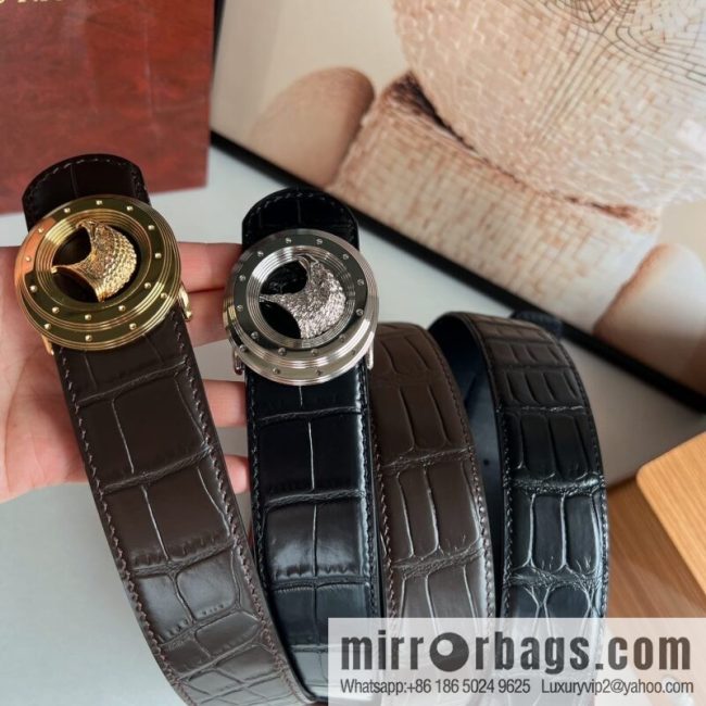 Stefano Ricci Stephen Nidge Shop 3.8cm Men\'s Eagle 🦅 with Cowhide Crocodile Textured Belt