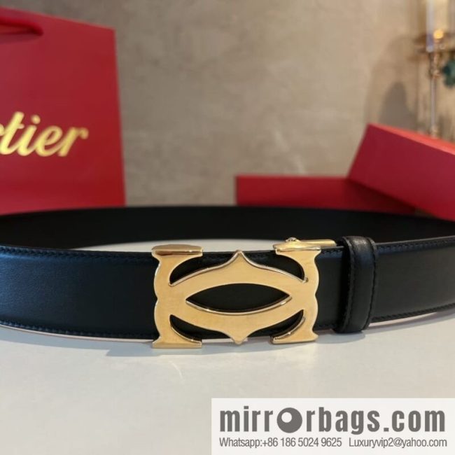Cartier Men\'s 3.5cm Classic Stainless Steel Double C Automatic Buckle, Double Sided First Cowhide Belt Alveolar Belt - Image 3