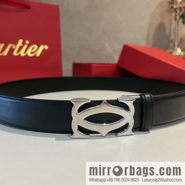 Cartier Men\'s 3.5cm Classic Stainless Steel Double C Automatic Buckle, Double Sided First Cowhide Belt Alveolar Belt - Image 2