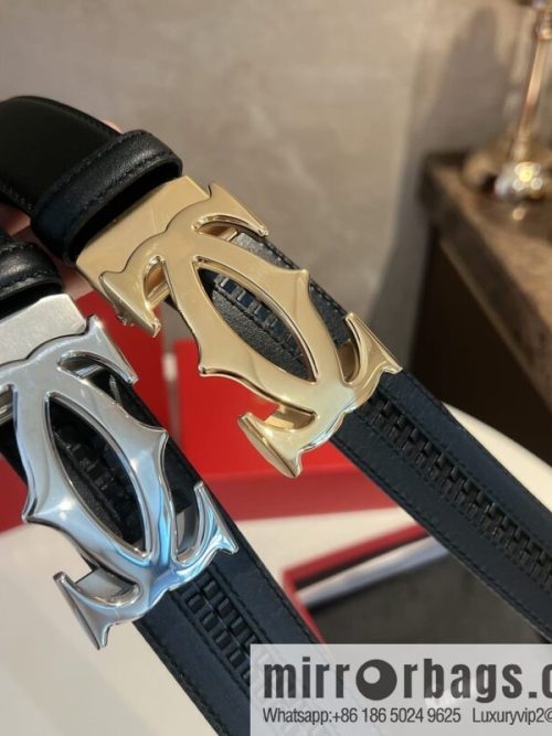 Cartier Men\'s 3.5cm Classic Stainless Steel Double C Automatic Buckle, Double Sided First Cowhide Belt Alveolar Belt