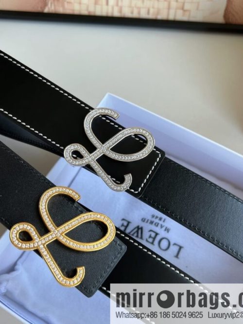 Loewe stainless steel logo inlaid diamond buckle combined with the first layer of cowhide double-sided external boutique belt 3.8cm