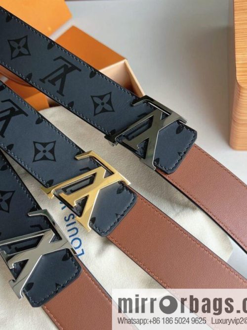 LV/Louis Vuitton, black flower men\'s double-sided PYRAMIDE calfskin brown belt