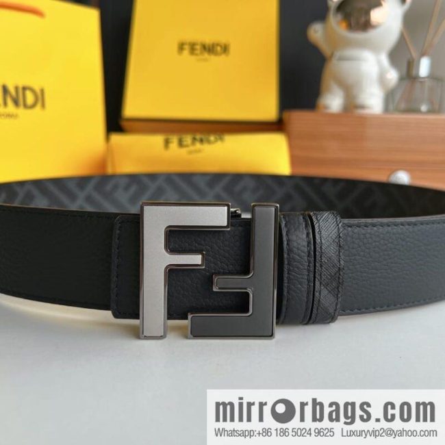 FENDI Fendi, Metal Buckle Printed Fabric Cowhide 4.0cm Belt - Image 5