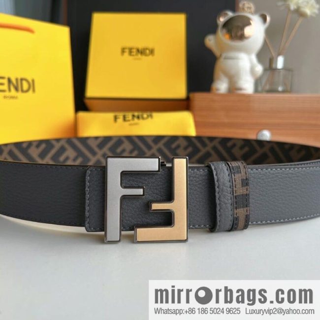 FENDI Fendi, Metal Buckle Printed Fabric Cowhide 4.0cm Belt - Image 2