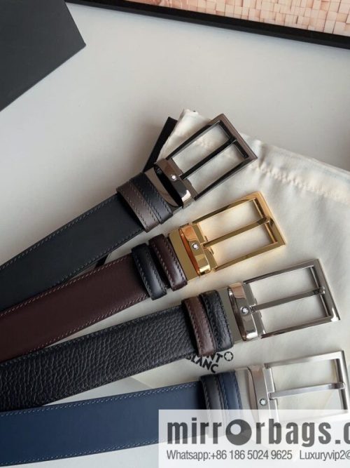 MONTBLANC Montblanc 3.5 wide and simple hexagram chic pin metal buckle first layer cowhide double-sided belt