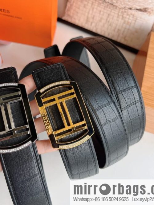 Hermes Hermes, Stainless Steel H Square Resin Inlaid Diamond Buckle Men\'s 3.8cm Belt