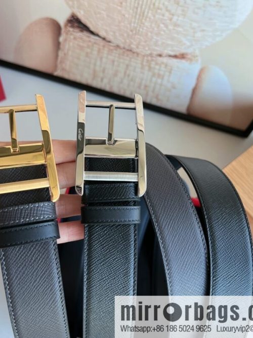Cartier, double-sided men\'s belt in textured grey cowhide