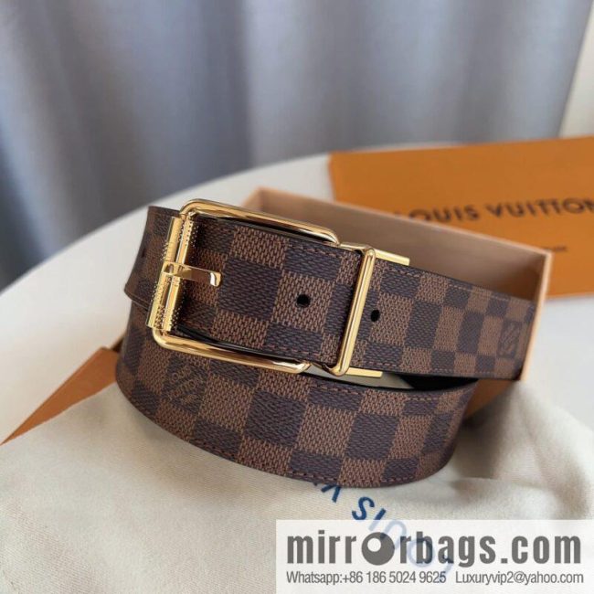 Louis Vuitton/Leather Lined Metal Buckle Damier Canvas Belt Men 35mm - Image 4
