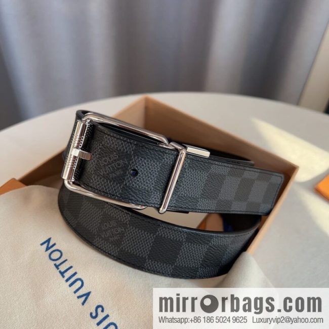 Louis Vuitton/Leather Lined Metal Buckle Damier Canvas Belt Men 35mm - Image 3