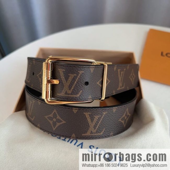 Louis Vuitton/Leather Lined Metal Buckle Damier Canvas Belt Men 35mm - Image 2