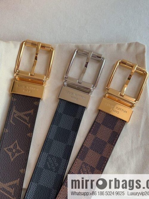 Louis Vuitton/Leather Lined Metal Buckle Damier Canvas Belt Men 35mm