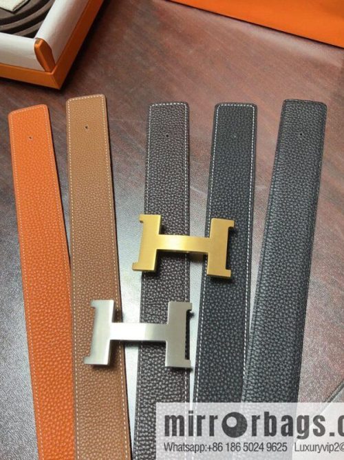 Hermes H four-corner solder joint brushed gold/palladium buckle imported togo leather calfskin 38mm belt