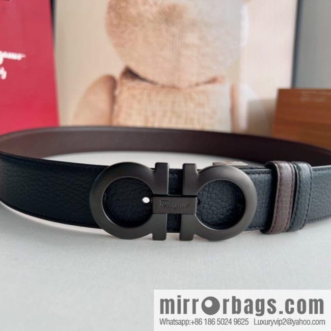 Ferragamo Ferragamo, Exquisite 8-Figure Metal Clip Buckle Men\'s 3.5cm Belt - Image 5