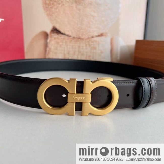 Ferragamo Ferragamo, Exquisite 8-Figure Metal Clip Buckle Men\'s 3.5cm Belt - Image 3