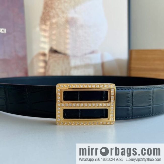STEFANO RICCI STEFANO RICCI, imported cowhide pressed crocodile pattern men\'s 3.5cm belt - Image 3