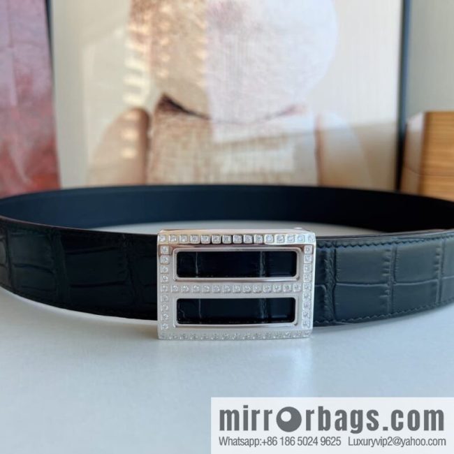 STEFANO RICCI STEFANO RICCI, imported cowhide pressed crocodile pattern men\'s 3.5cm belt - Image 2