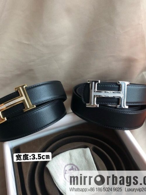 Hermes Hermes, men\'s 3.5cm first layer cowhide sheepskin with stainless steel H inlaid diamond buckle belt