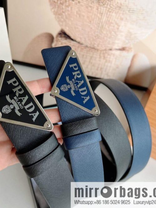 Prada, men\'s logo metal buckle cowhide belt width: 3.5cm