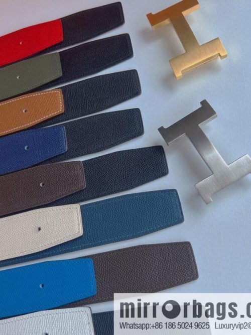 Hermes, Stainless Steel Quad Solder Joint Metal Buckle 38mm Double Sided Leather Belt