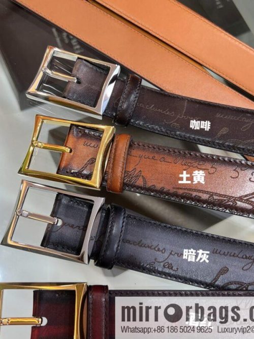 Berluti Stainless Steel Needle Metal Buckle Men\'s 3.5cm Belt