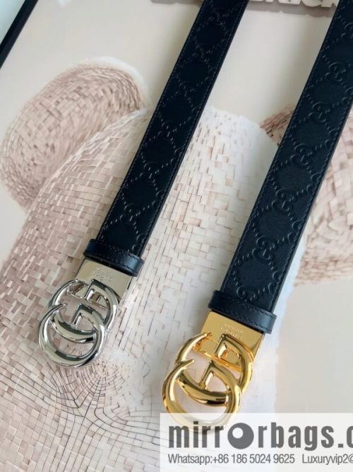 Gucci Gucci Men\'s First Layer Cowhide Embossed Metal Rotary Buckle Belt 3.5cm