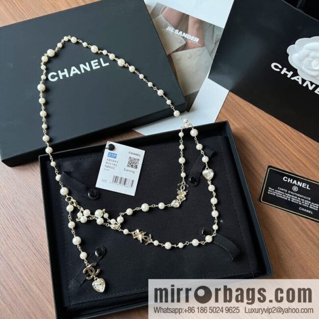 New ☑️ CHANEL CHANEL Double C Peach Heart Clover Pearl Waist Chain Belt