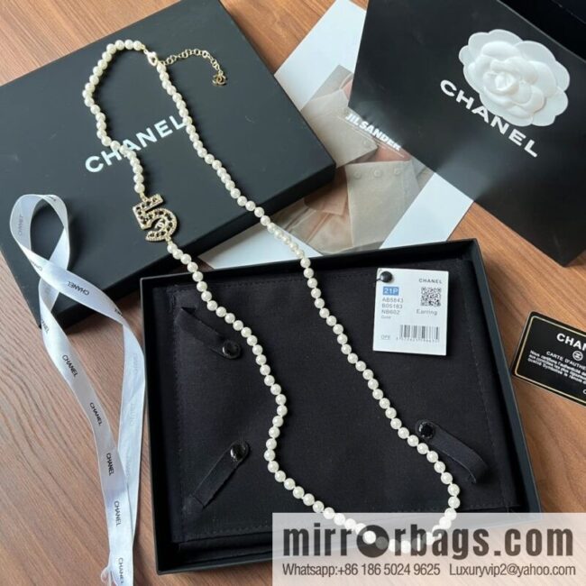 New ☑️ Chanel double c black leather rope 5 character pearl sweater chain necklace