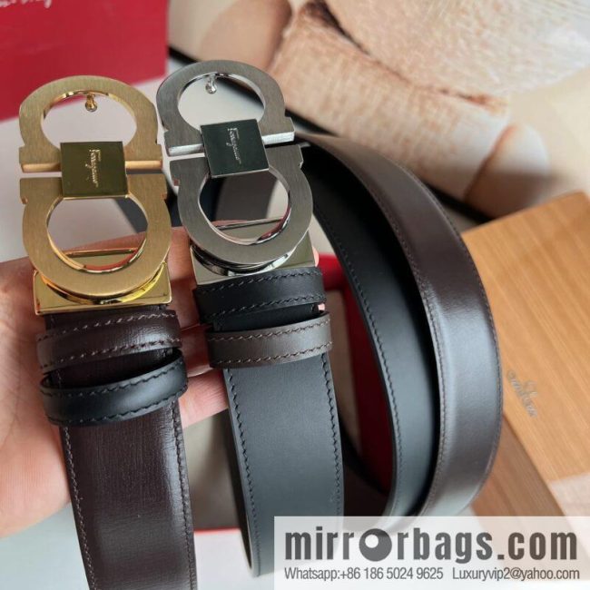 Ferragamo Ferragamo, stainless steel figure 8 metal clasp top layer cowhide men\'s 3.5cm belt