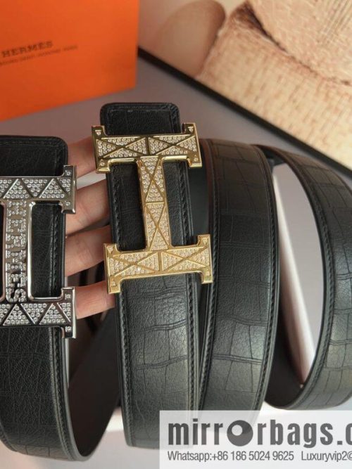 Hermes, Stainless Steel H with Diamond Buckle Men\'s 3.8cm Belt