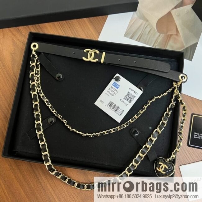 New ☑️ Chanel love peach heart black leather rope waist chain belt