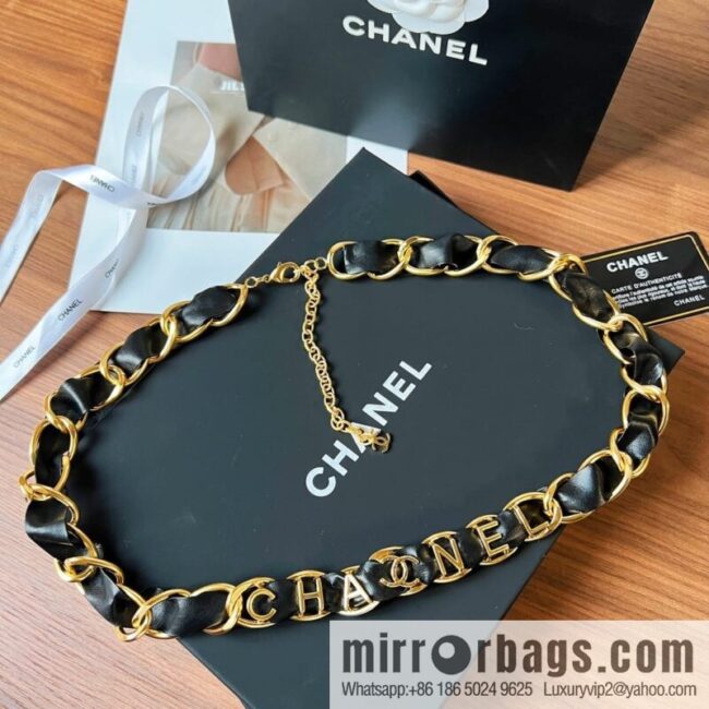 New ☑️ Chanel black leather rope letter belt waist chain