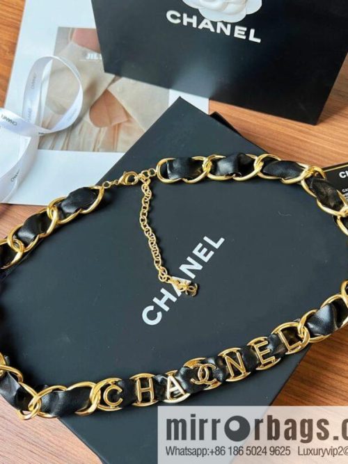 New ☑️ CHANEL Chanel black leather rope letter belt waist chain