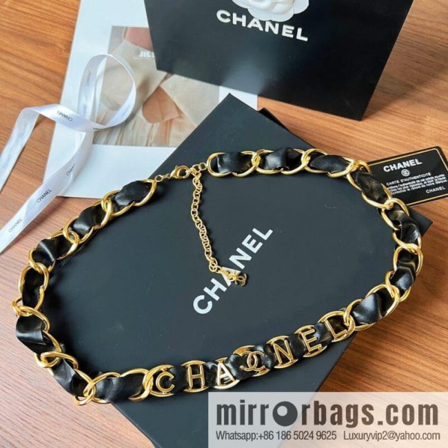 New ☑️ CHANEL Chanel black leather rope letter belt waist chain