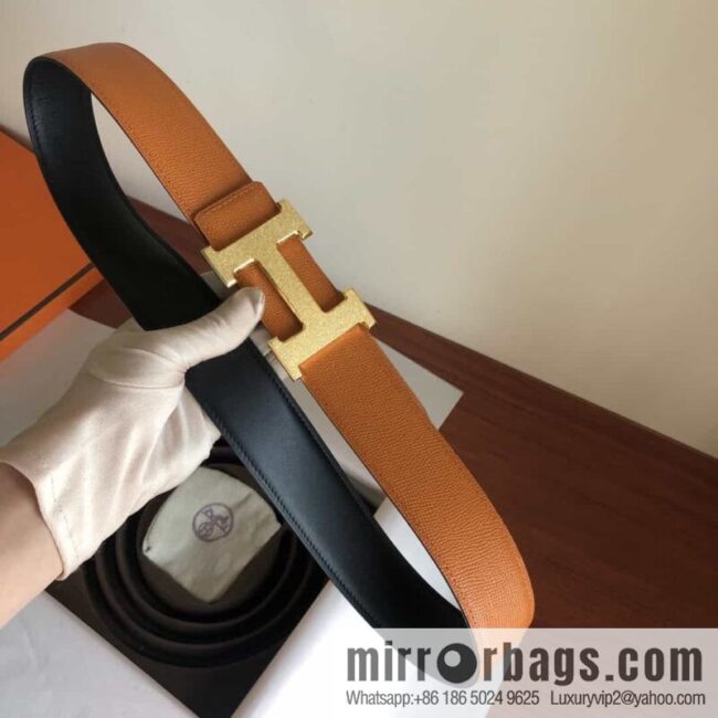 Hermes, Stainless Steel Rolling Sand Metal Buckle Men\'s 3.8cm Belt