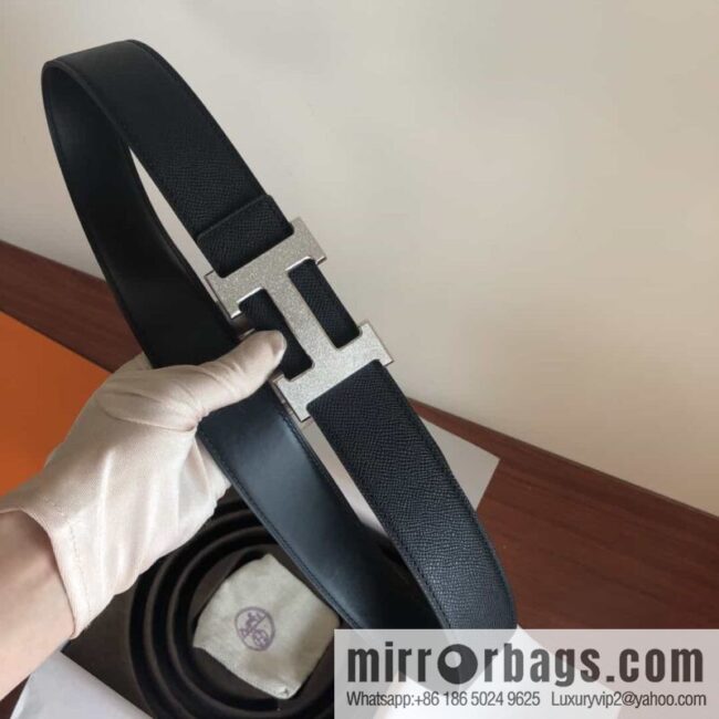 Hermes, Stainless Steel Rolling Sand Metal Buckle Men\'s 3.8cm Belt