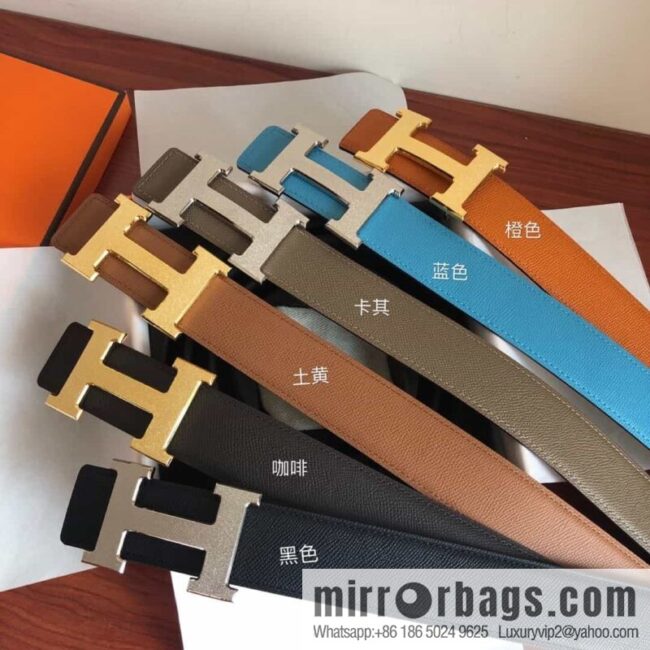 Hermes, Stainless Steel Rolling Sand Metal Buckle Men\'s 3.8cm Belt