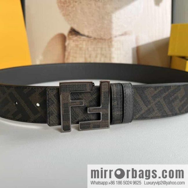 FENDI\'s latest extraordinary creative gradual change printing dark blue double FF cowhide belt 4.0cm - Image 5