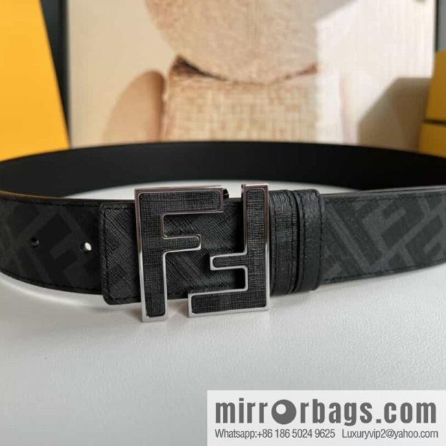 FENDI\'s latest extraordinary creative gradual change printing dark blue double FF cowhide belt 4.0cm - Image 2
