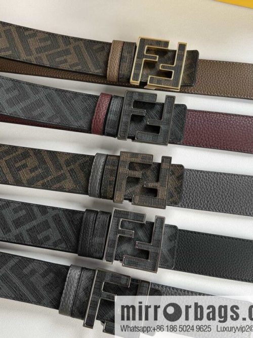 FENDI\'s latest extraordinary creative gradual change printing dark blue double FF cowhide belt 4.0cm