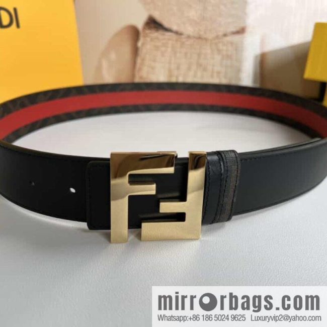 FENDI\'s latest extraordinary creative gradual change printing dark blue double FF cowhide belt 4.0cm - Image 3