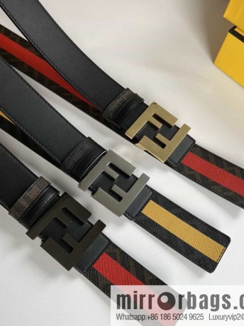 FENDI\'s latest extraordinary creative gradual change printing dark blue double FF cowhide belt 4.0cm