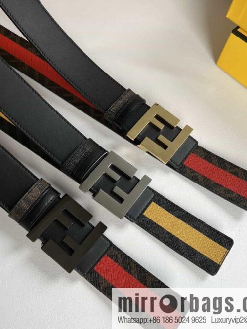 FENDI\'s latest extraordinary creative gradual change printing dark blue double FF cowhide belt 4.0cm