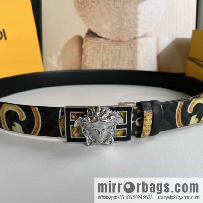 FEND Fendi, Metal Buckle Printed Fabric Cowhide Men\'s 4.0cm Belt - Image 2