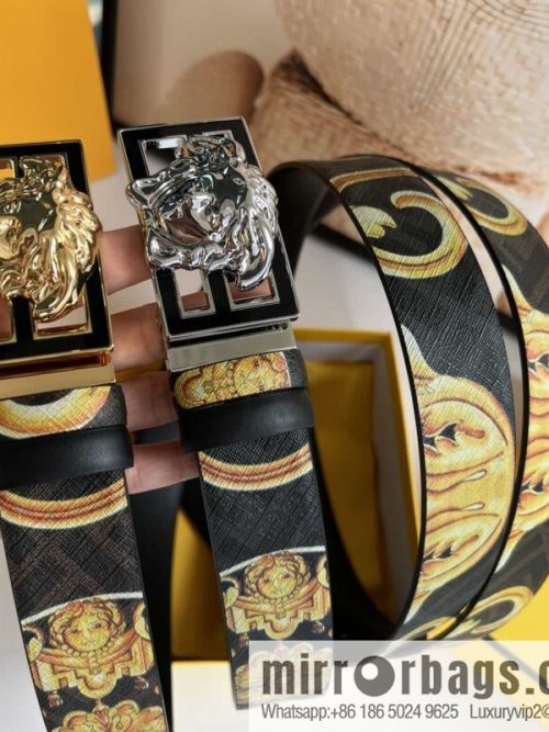 FEND Fendi, Metal Buckle Printed Fabric Cowhide Men\'s 4.0cm Belt