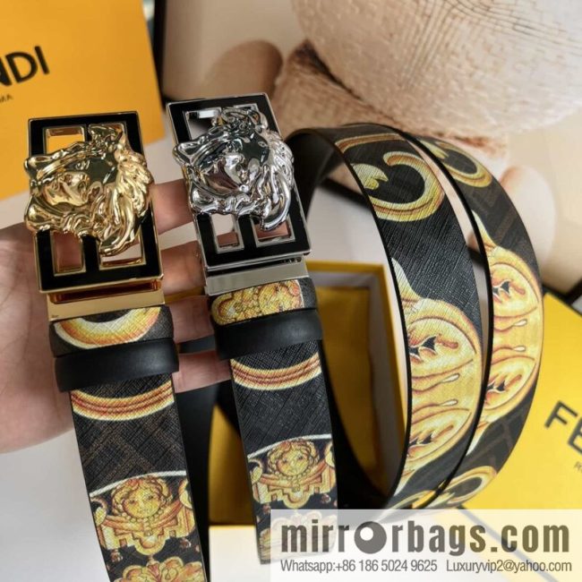 FEND Fendi, Metal Buckle Printed Fabric Cowhide Men\'s 4.0cm Belt