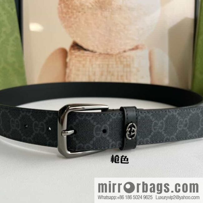 Gucci Gucci GG Supreme canvas GG monogram pattern men\'s classic belt 3.5cm. - Image 7