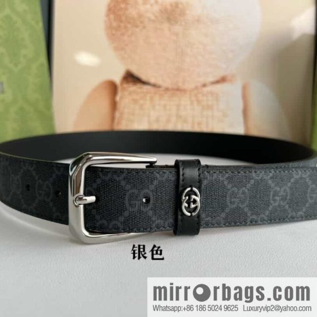 Gucci Gucci GG Supreme canvas GG monogram pattern men\'s classic belt 3.5cm. - Image 5